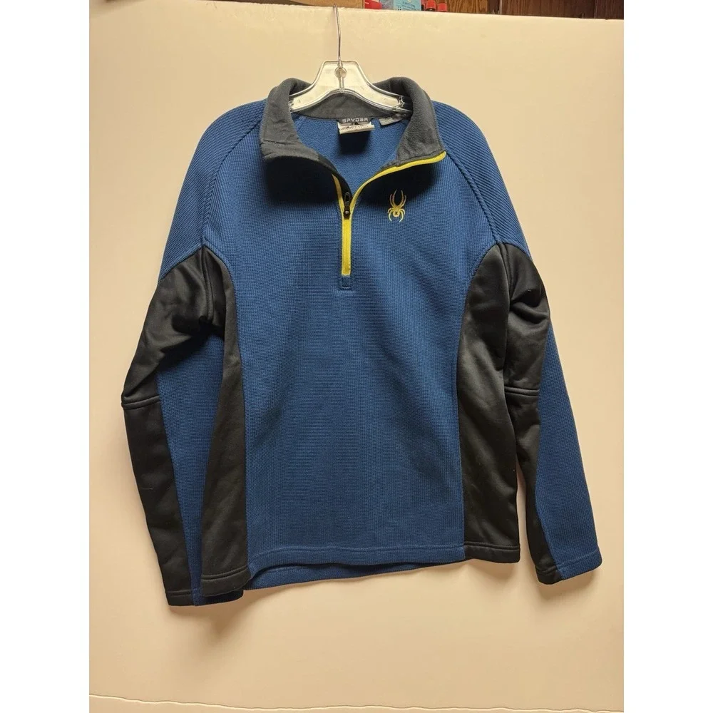 Men's LARGE Spyder 1/4 Zip Blue Black Outbound Jacket With Green/yellow Zip‎